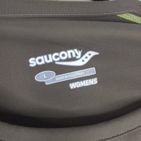 Saucony Running Athletic Top Womens Size Large Brown Green Long Sleeve Crew Neck - Picture 6 of 6